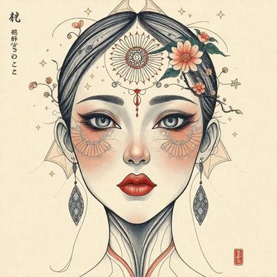 The primary subject of the image is a woman with a flower in her hair. She is wearing makeup and has a flower in her hair. The setting is a drawing or illustration, with a focus on the woman's face and the flower. The visual style is artistic and creative, with a focus on the woman's appearance and the flower. The colors and mood of the image are vibrant and lively, with the woman's makeup and the flower adding a touch of elegance and beauty to